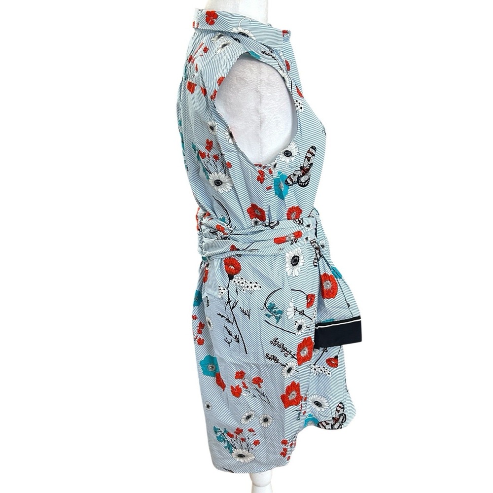 Zara blue Striped/floral shirt dress‎  Sz medium blue,multicolor - Picture 4 of 6